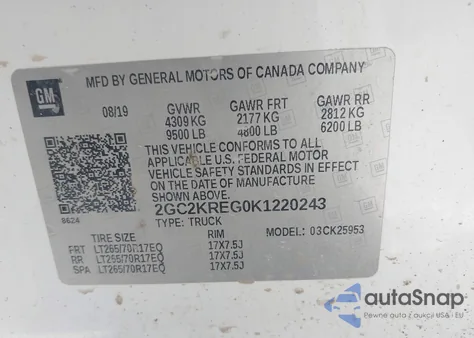 2019 Chevrolet Silverado 2500Hd Wt из США, поврежденный, VIN 2GC2KREG0K1220243